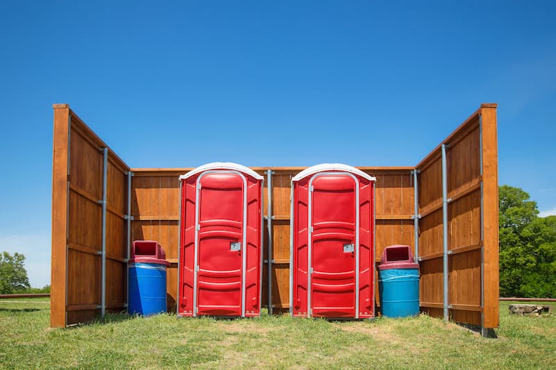 Short-term porta potty units staged for delivery in Johnstown, Pennsylvania
